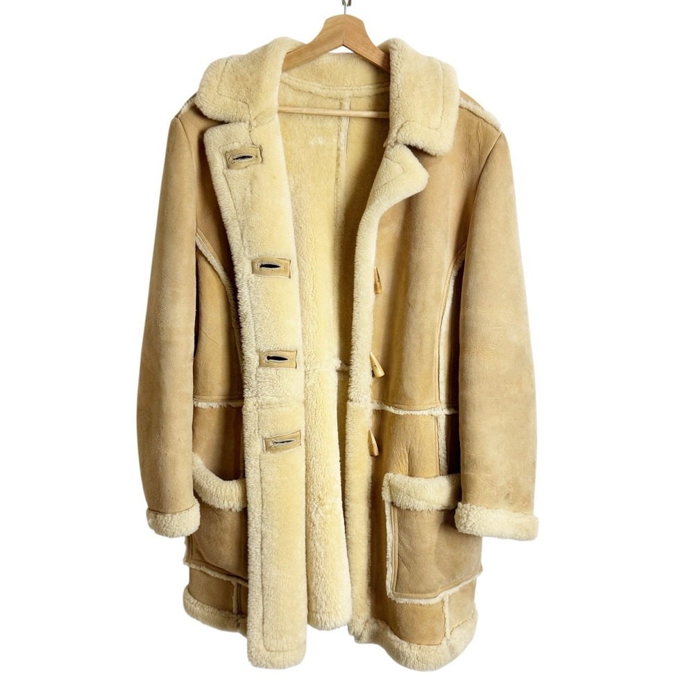 Vtg Sheepskin Shearling Sportswear Women Coat Jacket Sz 16 Boho Chic Penny Lane